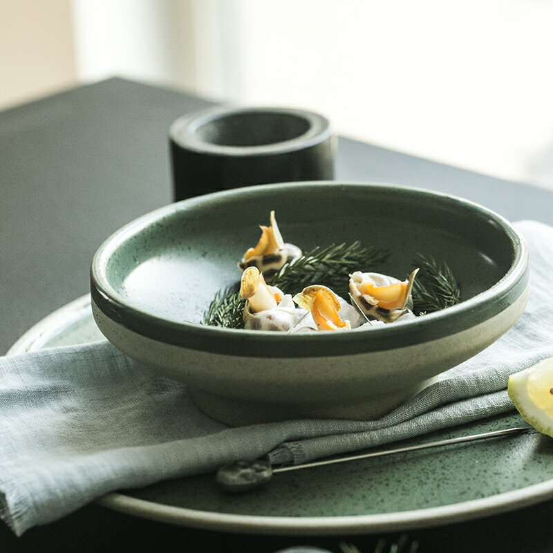 朵頤北歐薄荷綠結晶淺口菜碗家用陶瓷碗飯碗沙拉碗單個創意餐具碗1入