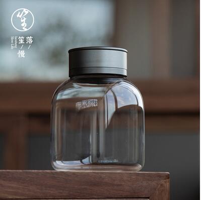 落笙錫合金玻璃茶葉罐密封小號茶盒茶倉食品收納透明隨身家用茶具