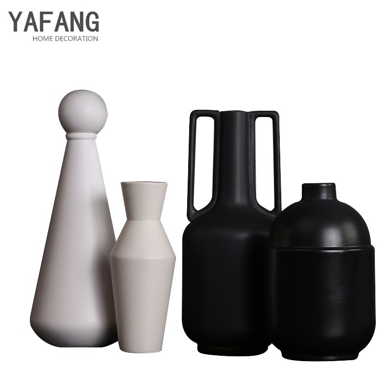 極簡北歐陶瓷幾何黑白花瓶擺件現代酒櫥櫃客廳玄關餐桌創意裝飾品
