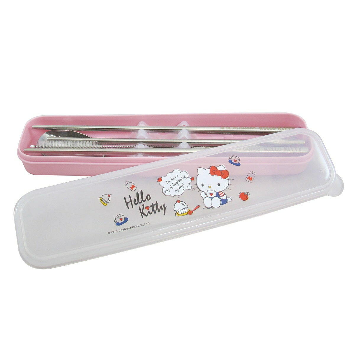 臺灣現貨Hellokitty隨身環保餐具吸管5件組-午茶，餐具組/環保餐具/匙/叉/筷/攜帶式餐具組/造型餐具，X射線【C160269】