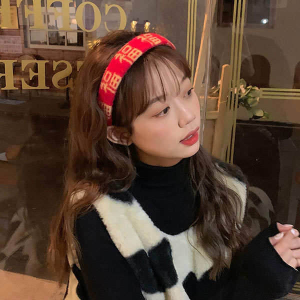 新年快樂 髮箍 新年 過年 農曆年 喜氣 髮帶 正紅 文字 中國風 大人小孩 2