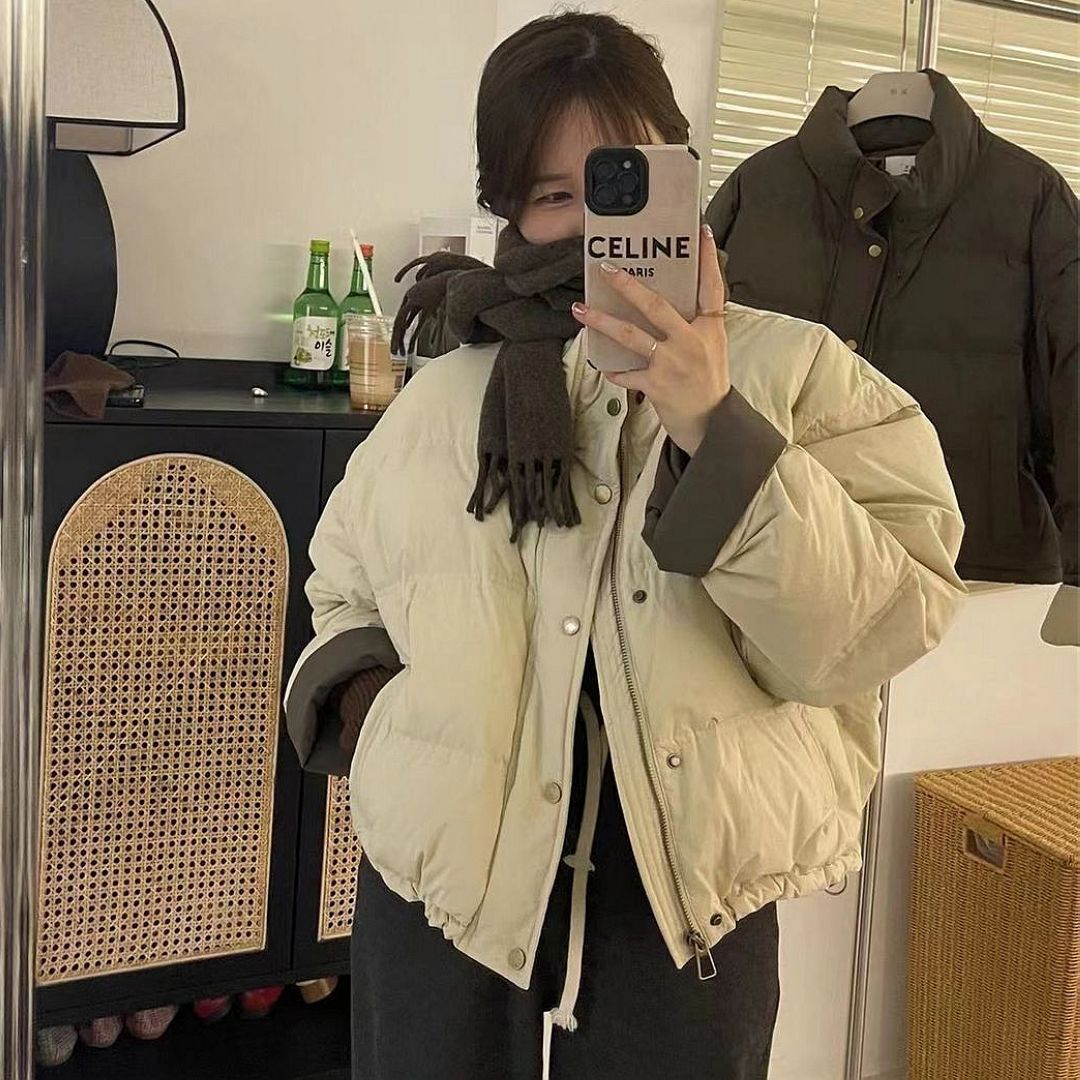短款拼色寬鬆加厚麵包服棉衣外套(預購)vic005143