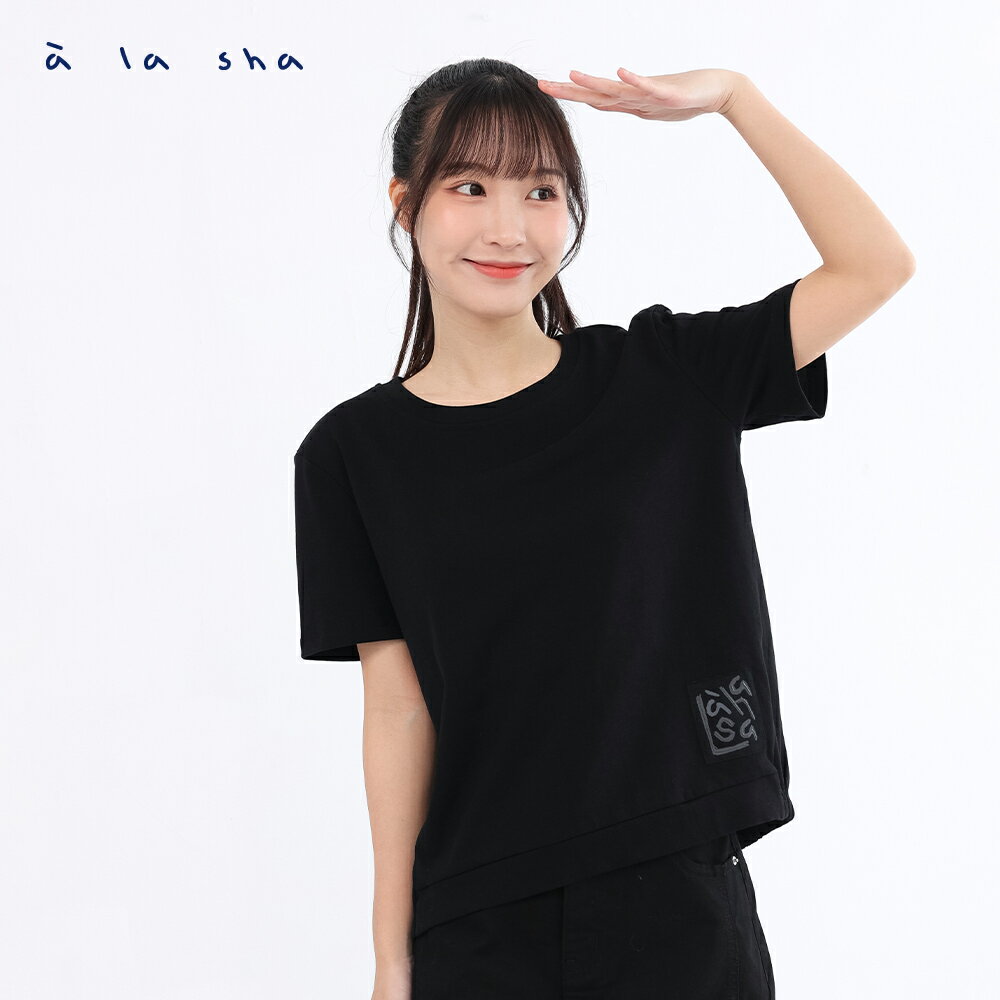 a la sha LOGO繡片短袖棉T