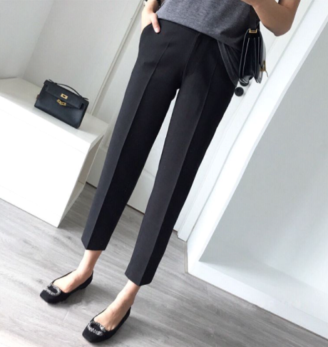 中大尺碼女裝 西裝褲 九分褲 韓版鬆緊腰直筒褲 煙管褲 小腳褲 櫻桃嚴選 4