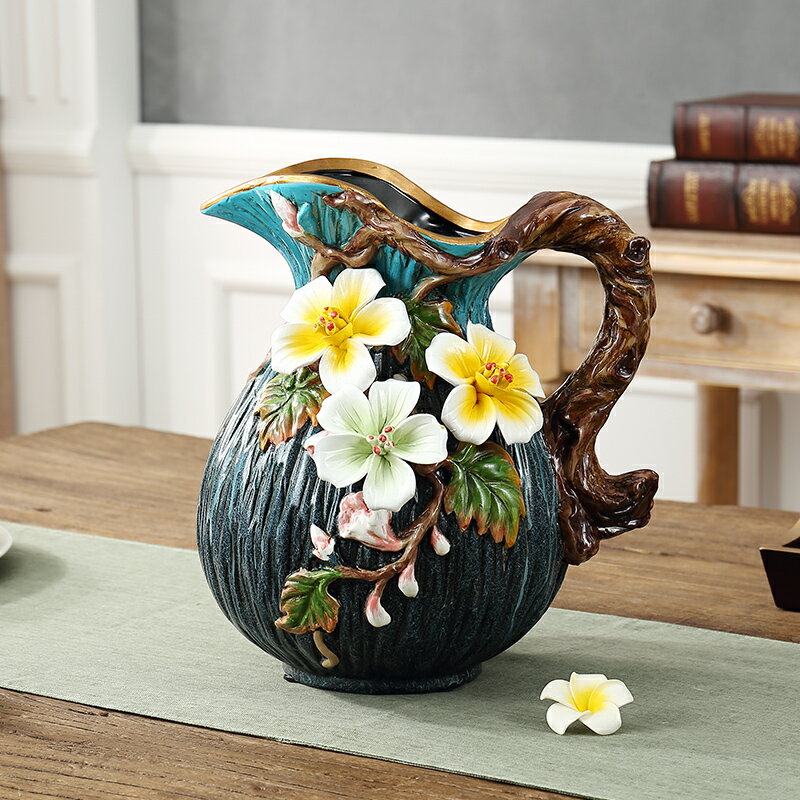 TQJ歐式陶瓷花卉桌面插花瓶客廳創意手繪禮品復古裝飾擺件