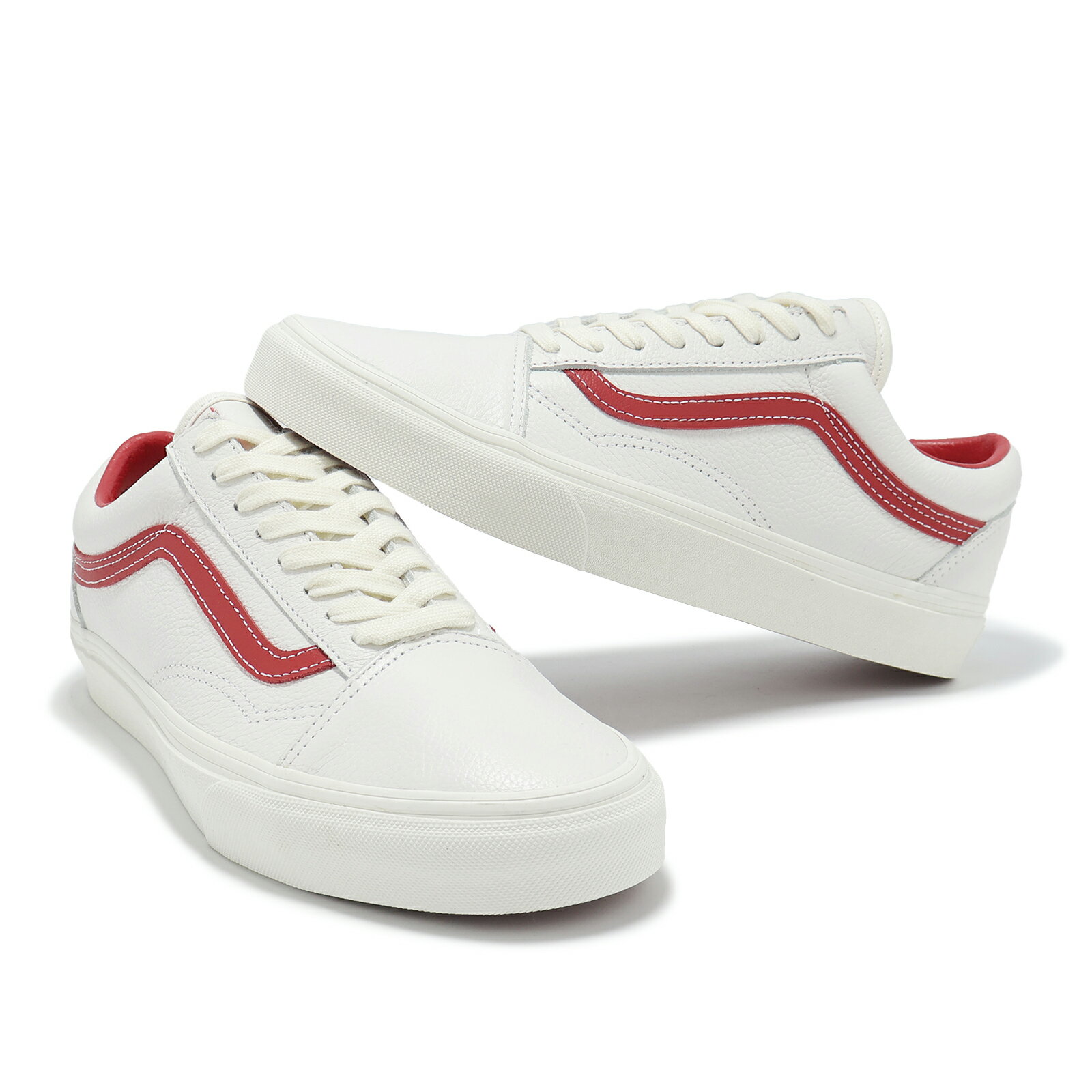 Vans 休閒鞋 Old Skool 男鞋 女鞋 白 紅 皮革 小白鞋 復古 百搭 VN000CP5BDU #雙12限定 5