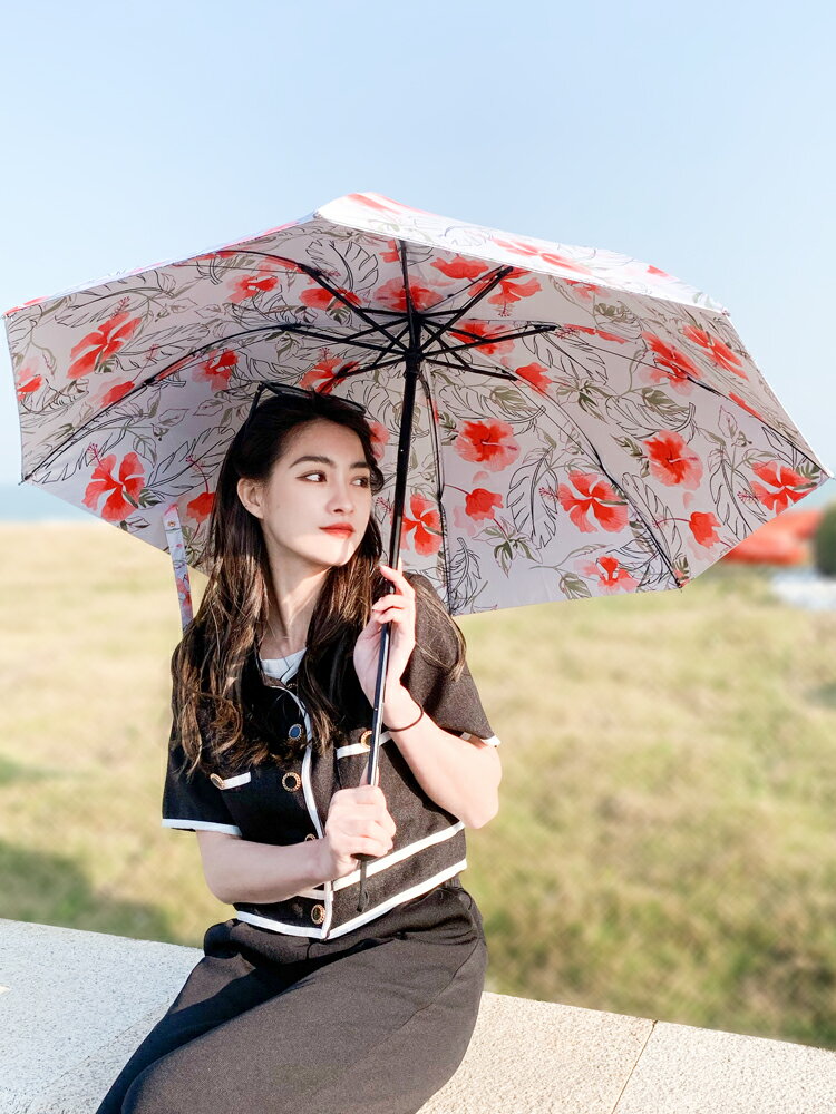 小清新雙面印花太陽傘雙層黑膠防曬遮陽傘防紫外線晴雨傘兩用女神