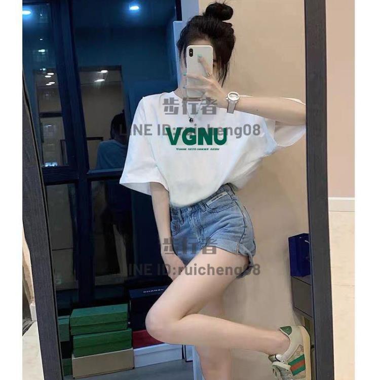 純棉百搭字母印花短袖t恤女夏季寬松韓版潮oversize上衣【步行者戶外生活館】