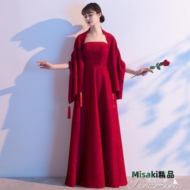 【熱賣精選】斗篷外套 新娘婚紗披肩結婚禮服披肩圍巾斗篷外搭酒紅色敬酒服女外套秋冬季-Misaki精品