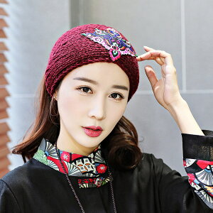 復古中國風民族風簡約毛線針織發帶女毛線帽子女針織發帶發箍頭巾