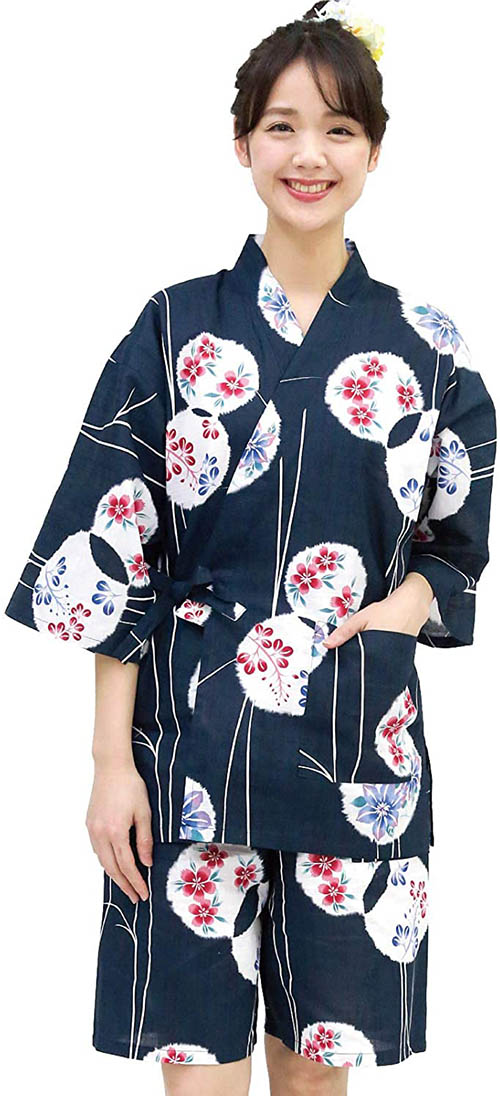 Nishiki【日本代購】和式清涼居家服 睡衣 上下套裝 棉100%-鉄紺地丸輪