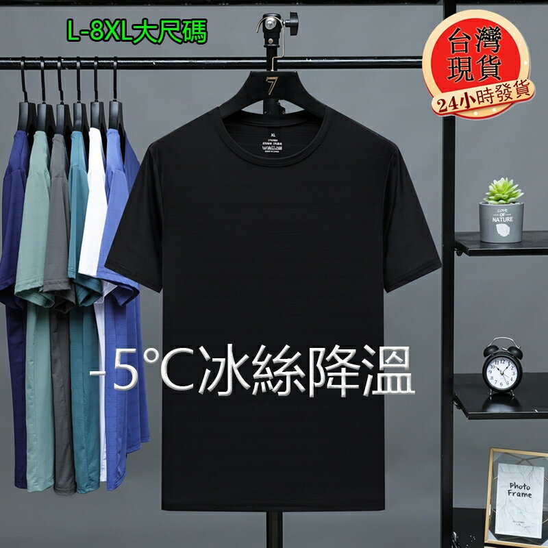 【臺灣現貨】L-8XL大尺碼冰絲涼感短袖上衣 網孔透氣 速乾衣 排汗衫 短袖T恤 戶外運動上衣 圓領短袖 工作服 團體衣