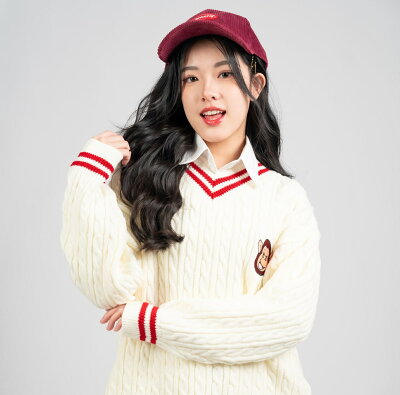 Rocky羅紋領毛衣- 紅/米白