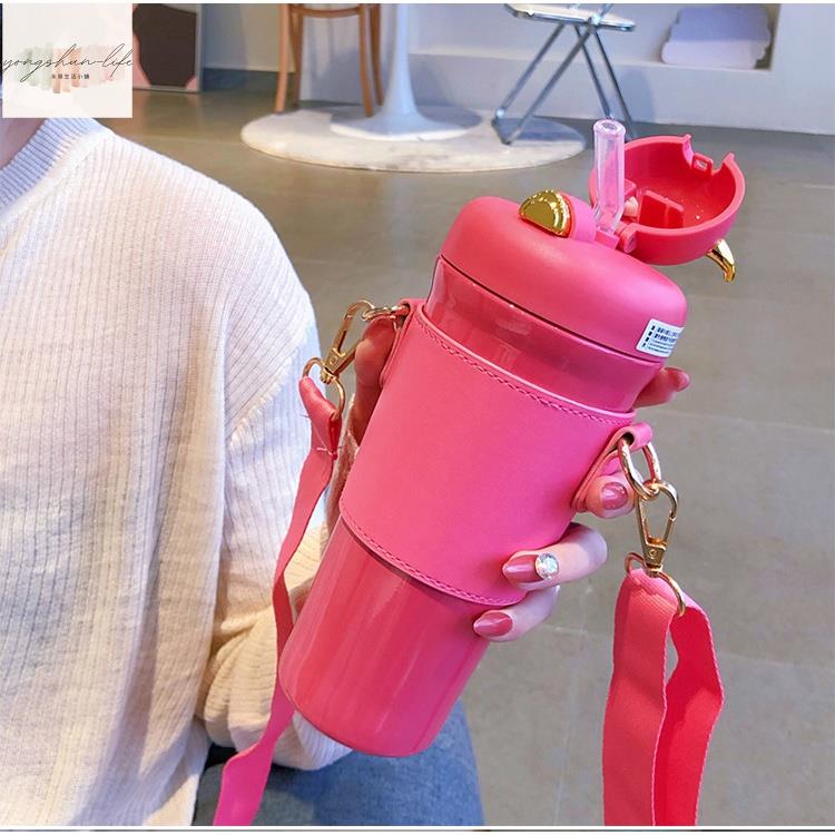 ��ins男女 學生韓版 可愛 家用 防摔高顏值 大容量 保溫杯 帶吸管便攜 簡約水杯 500ml