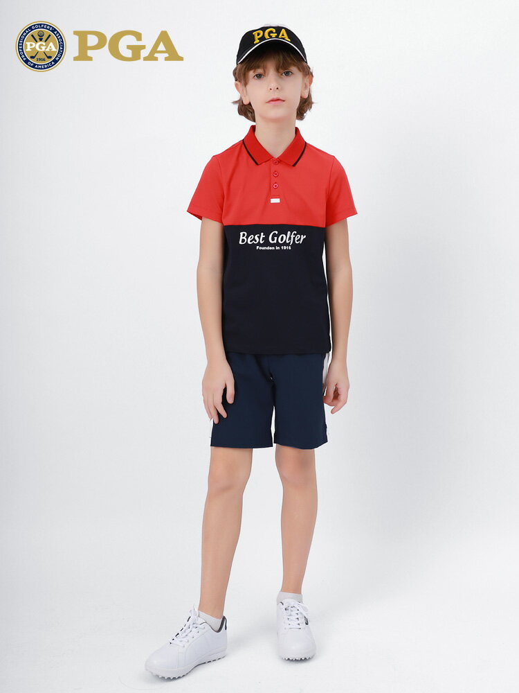 美國PGA兒童高爾夫球服裝2021新款男童短袖衣服童裝夏季青少年T恤