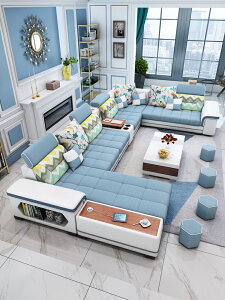 布藝沙發客廳簡約現代大戶型家具組合套裝棉麻2023新款科技布沙發