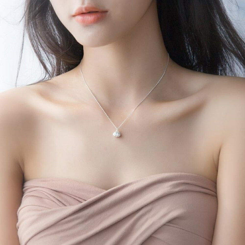 鎖骨鍊 愛洛奇 s925銀貝殼項鍊女韓版人工珍珠項鍊個性簡約鎖骨鍊女 印象部落