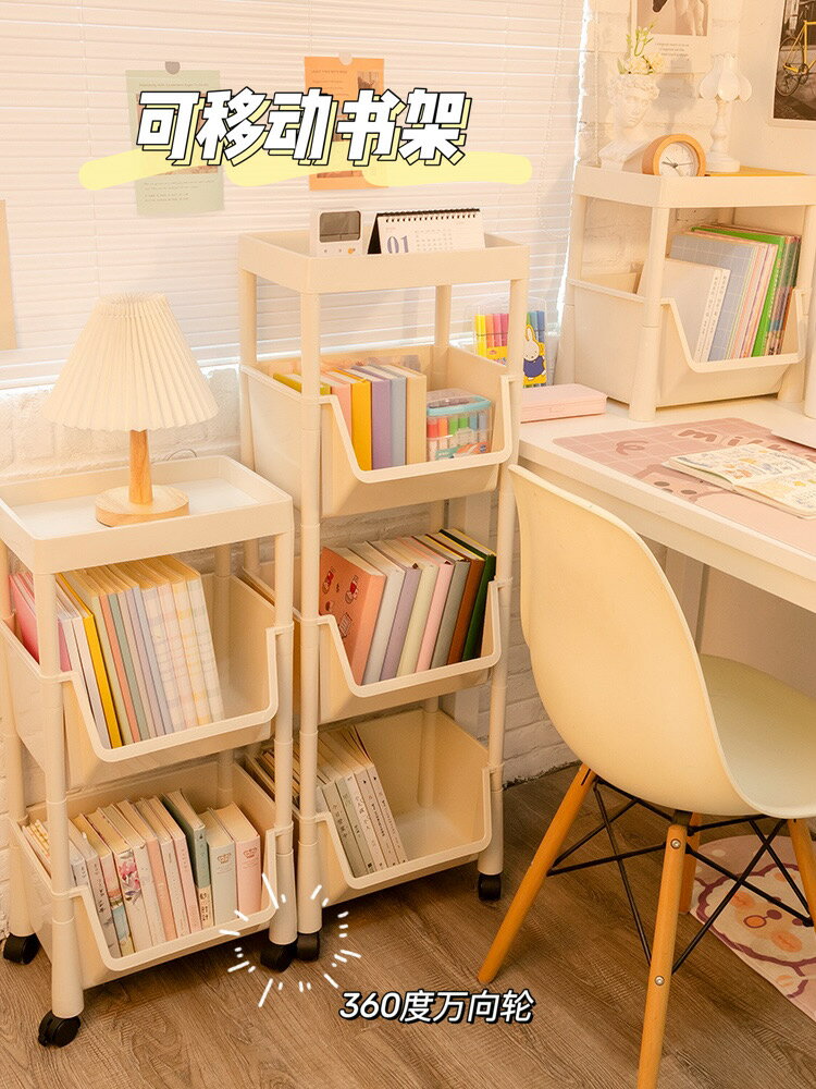 360度可移動旋轉書架落地置物架簡易宿舍家用書柜兒童桌面收納
