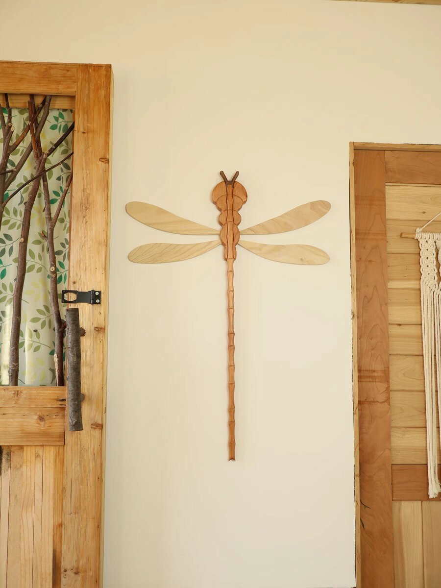 實木撐衣桿創意蜻蜓衣叉墻面裝飾家用晾衣桿創意服裝店取衣桿丫叉