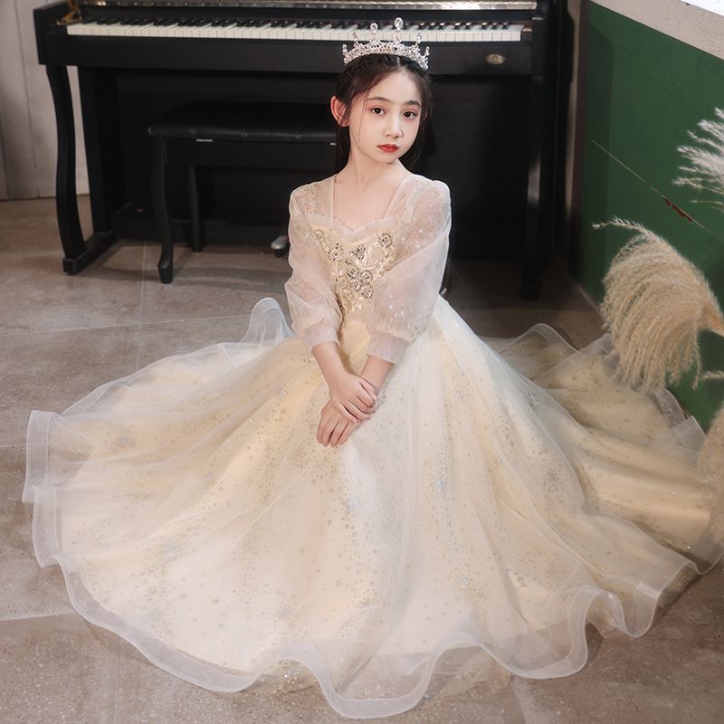 【店鋪熱銷】兒童禮服婚禮公主女童生日小女孩花童高階婚紗主持人鋼琴演出服