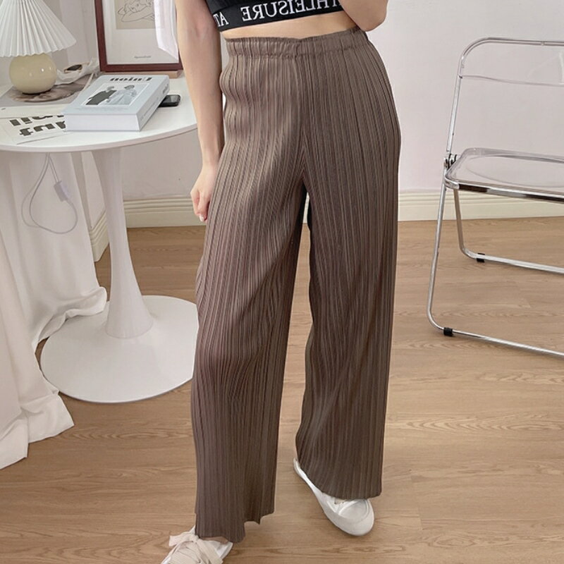 【巴黎精品】現貨+預購 三宅風皺褶衣服摺褲長褲-摺衣壓褶垂感三宅高腰寬鬆九分折衣女褲子9色a1jq81