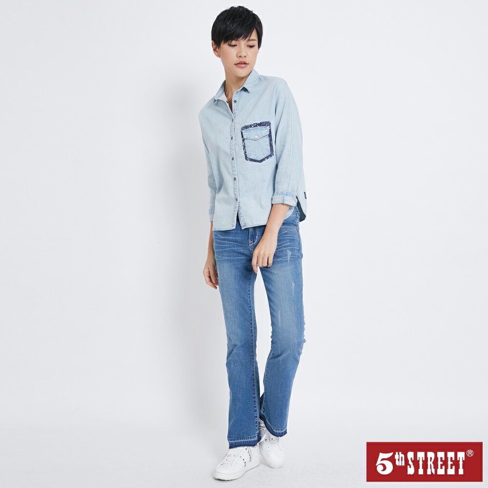 女裝 彈力修身喇叭褲-石洗藍(-3KG系列) (942131) 【5th STREET】【APP下單享4%回饋】 2