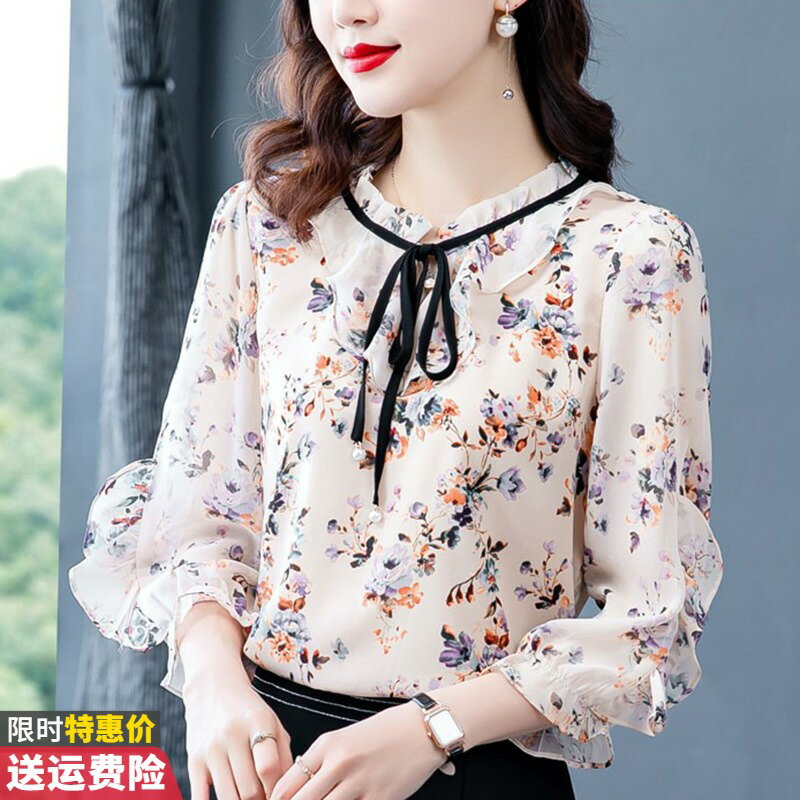 碎花雪紡襯衫女士裝夏季2022年新款短袖媽媽氣質時尚上衣洋氣小衫