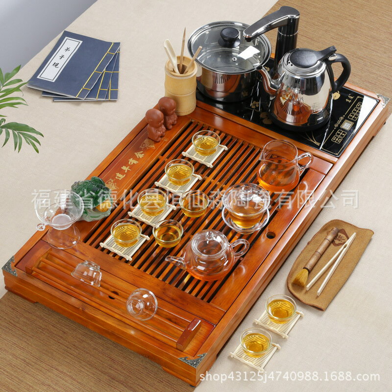 實木茶盤石整套茶具四合電磁爐套裝茶海茶電爐
