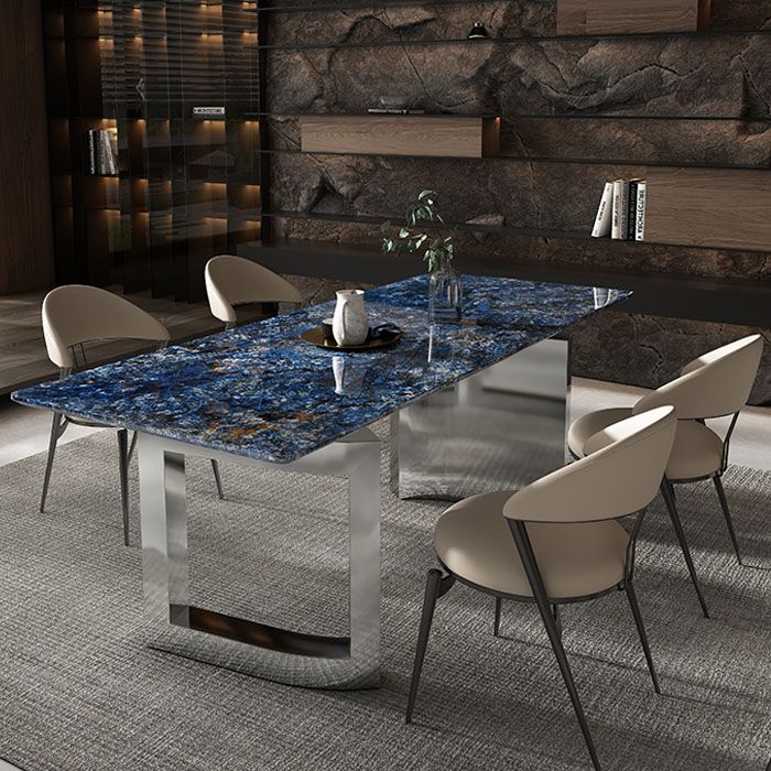 北歐極簡亮光巖板餐桌椅組合簡約現代設計師樣板房長方形吃飯桌子