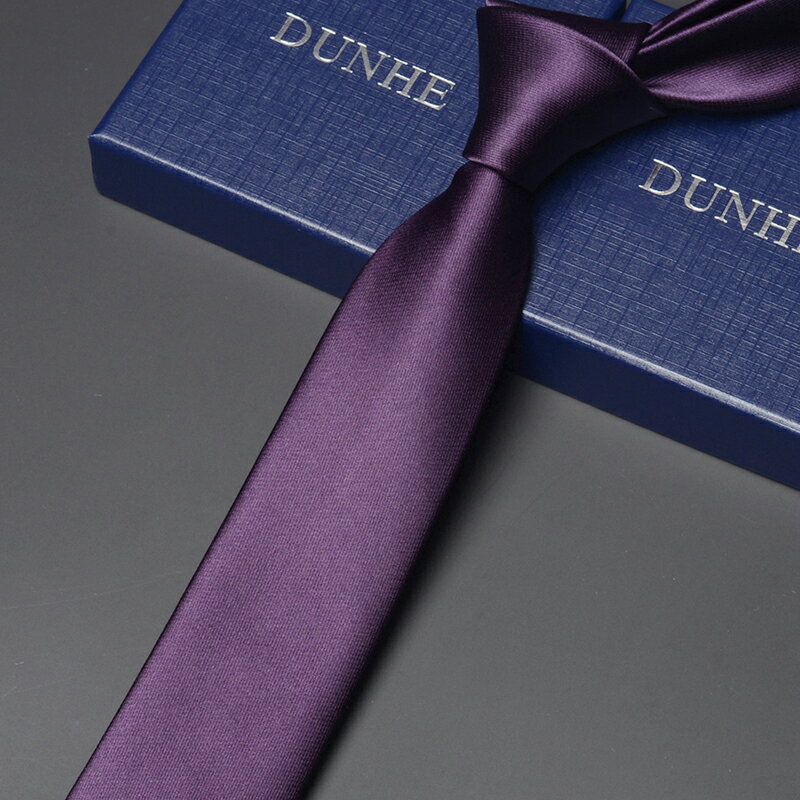 6cm手打紫色光面純色領帶男士韓式窄版 新郎結婚 職業工作禮盒裝