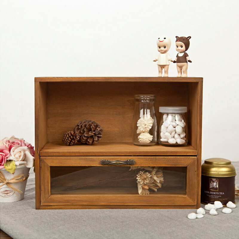復古桌面辦公室木製木質創意收層盒抽屜式護膚化妝整理盒置物