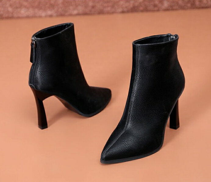 韓版 細跟短靴 高跟鞋 拉鍊好穿 尖頭靴 短靴 女鞋 細跟高跟鞋 超高跟 5