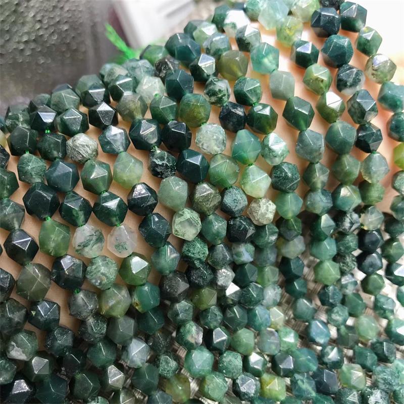 天然水草瑪瑙鉆石面切面刻面散珠半成品 diy手鏈項鏈水晶飾品配件