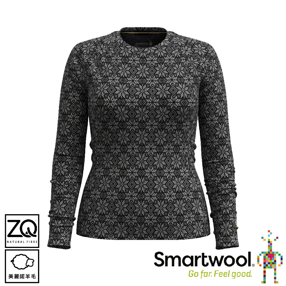 【SmartWool 美國 女 Thermal 美麗諾羊毛圓領長袖《雪花黑灰》】SW016370/排汗衣/機能衣/長T