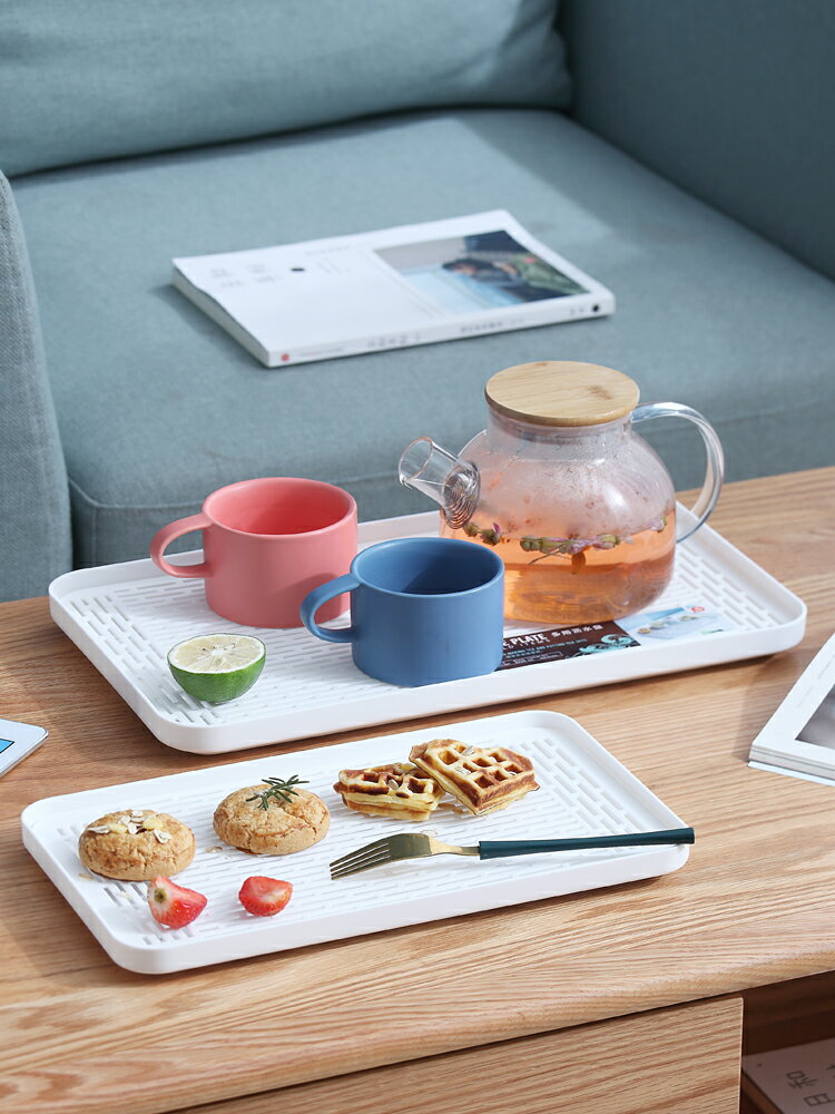 杯子雙層瀝水盤塑料長方形瀝水籃客廳廚房茶水托盤茶盤家用水果盤