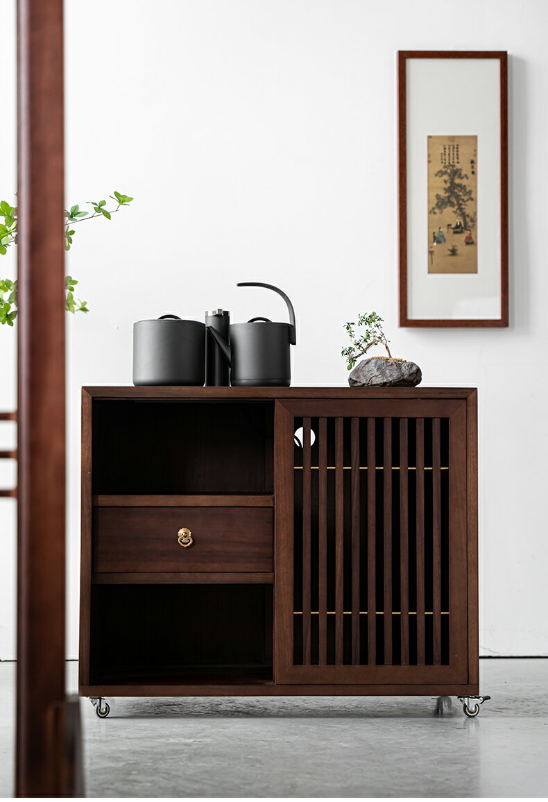 免運 茶具系列 胡桃木移動茶車整裝家用小戶型陽臺小茶臺實木多功能茶水柜泡茶車 6