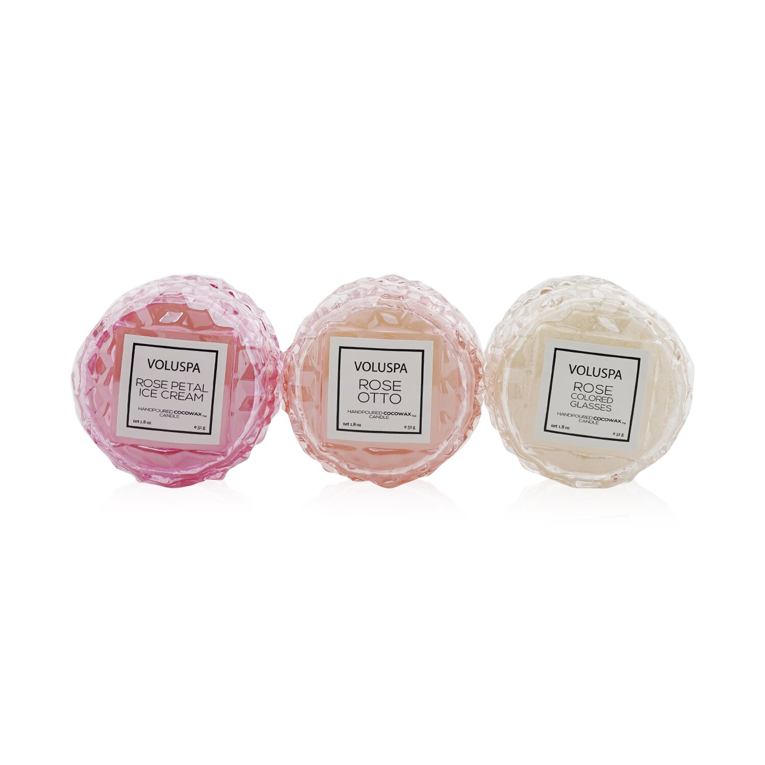 Voluspa - 馬卡龍芳香蠟燭套裝: Rose Petal Ice Cream, Rose Otto, Rose Colored Glasses