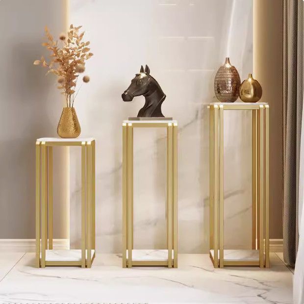 免運可開票 現代輕奢雙層巖板花架室內裝飾擺件酒店客廳新中式展臺方形免安裝 現貨速發pyy7766