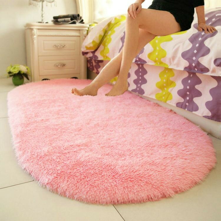 床邊地毯橢圓形現代簡約臥室地墊客廳滿鋪房間可愛美少女公主地毯 ATF