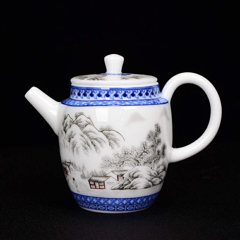 白瓷茶壺陶瓷器墨彩山水茶壺茶杯功夫茶壺具泡茶壺陶瓷茶具茶壺