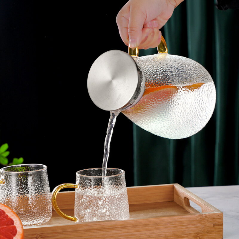 冷水壺家用耐高溫玻璃大容量涼白開水杯透明錘紋中式茶壺扎壺防爆