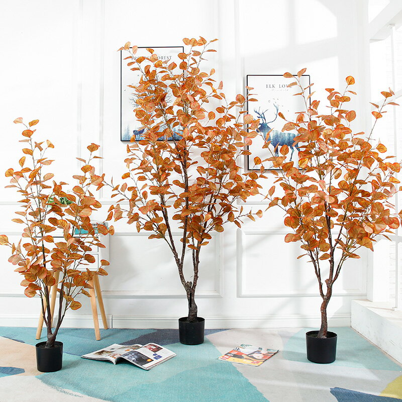 秋楓紅尤加利大型北歐仿真植物樹綠植裝飾盆景室內家居客廳大擺件