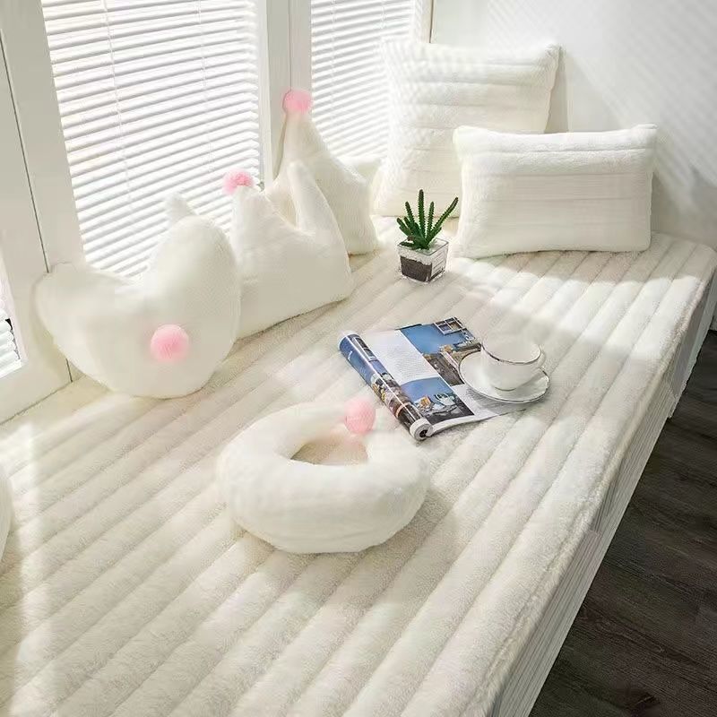 楓林宜居 網紅飄窗榻榻米奶油風兔毛絨防滑飄窗墊臥室裝飾房間裝飾品窗臺墊