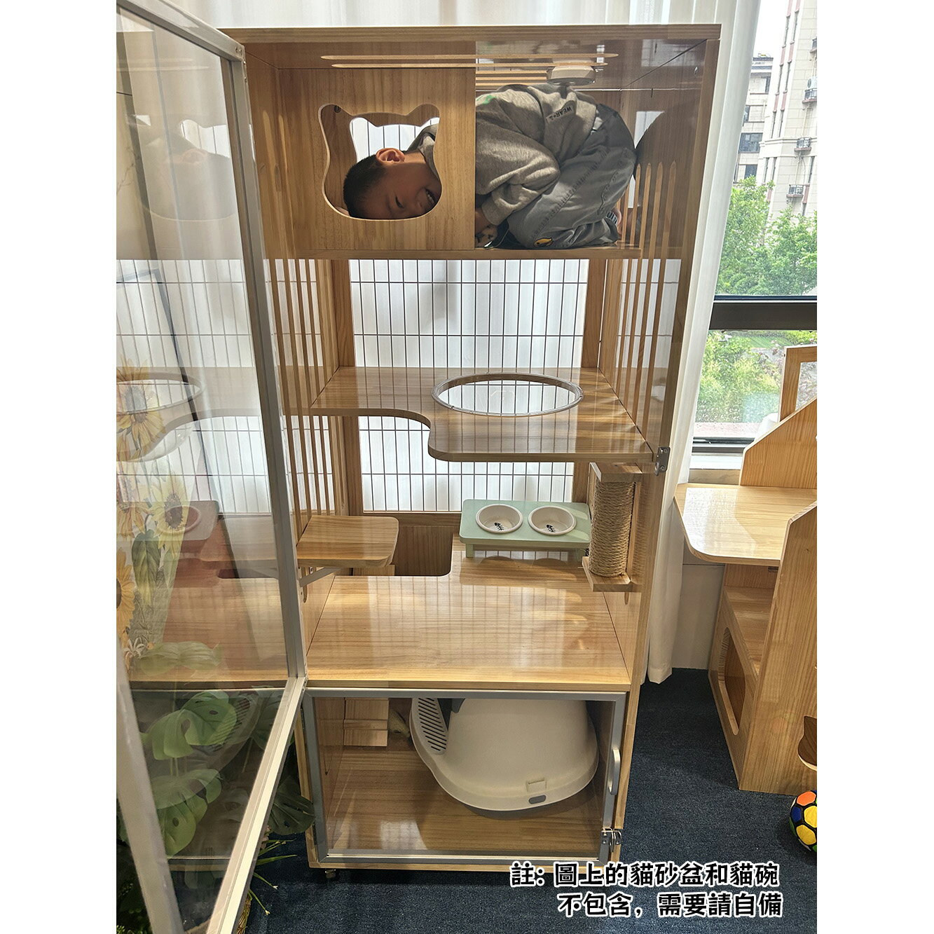 【台灣現貨】全景豪華貓別墅 防水實木貓屋 小型不占地方 家用貓房子貓櫃 四季通用通風透氣寵物籠子（65*60*159cm） 4