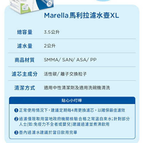 德國BRITA mxpro馬利拉濾水壺 3.5L(白/藍) 含MXPRO濾芯x1個 Marella 濾水 過濾【愛買】 5