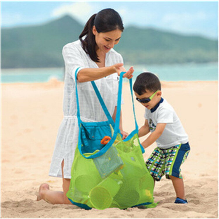 新品兒童沙灘玩具收納袋玩沙工具寶寶游泳大容量網袋戶外沙灘包