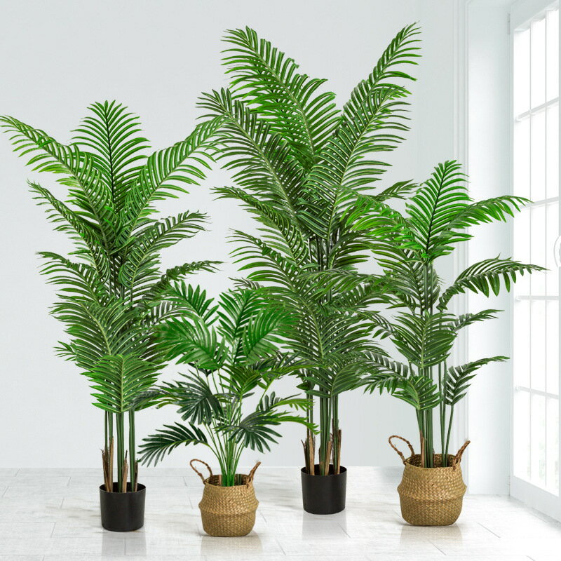模擬綠植 發財樹 仿真植物 盆栽 盆景亞馬遜家居擺件散尾葵模擬北歐風植物假綠植盆栽落地室內裝飾假樹