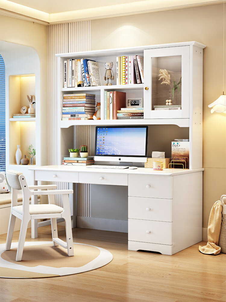 簡易現代實木電腦桌書桌書柜組合式辦公桌家用臥室成人學生寫字桌 2