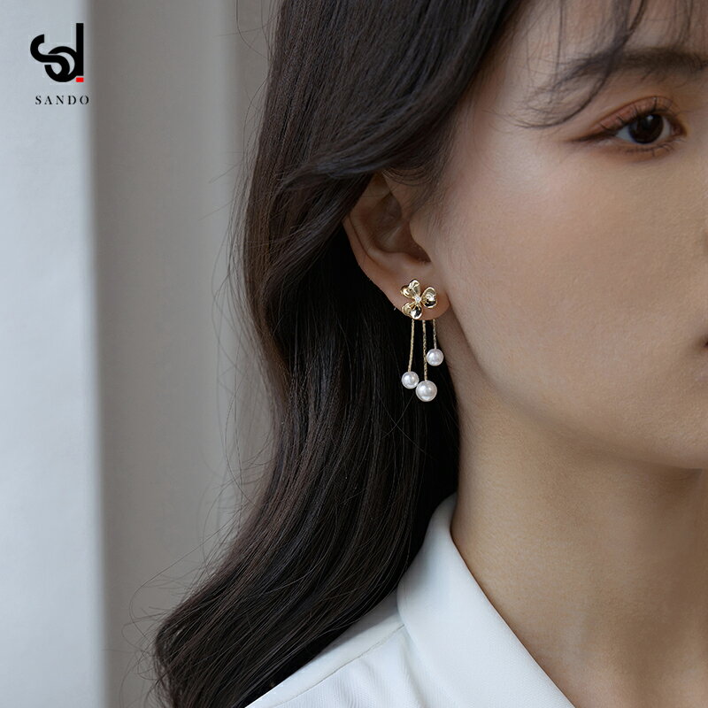 一款兩戴三葉草珍珠流蘇耳環女夏高級感輕奢小眾設計耳釘耳飾2022