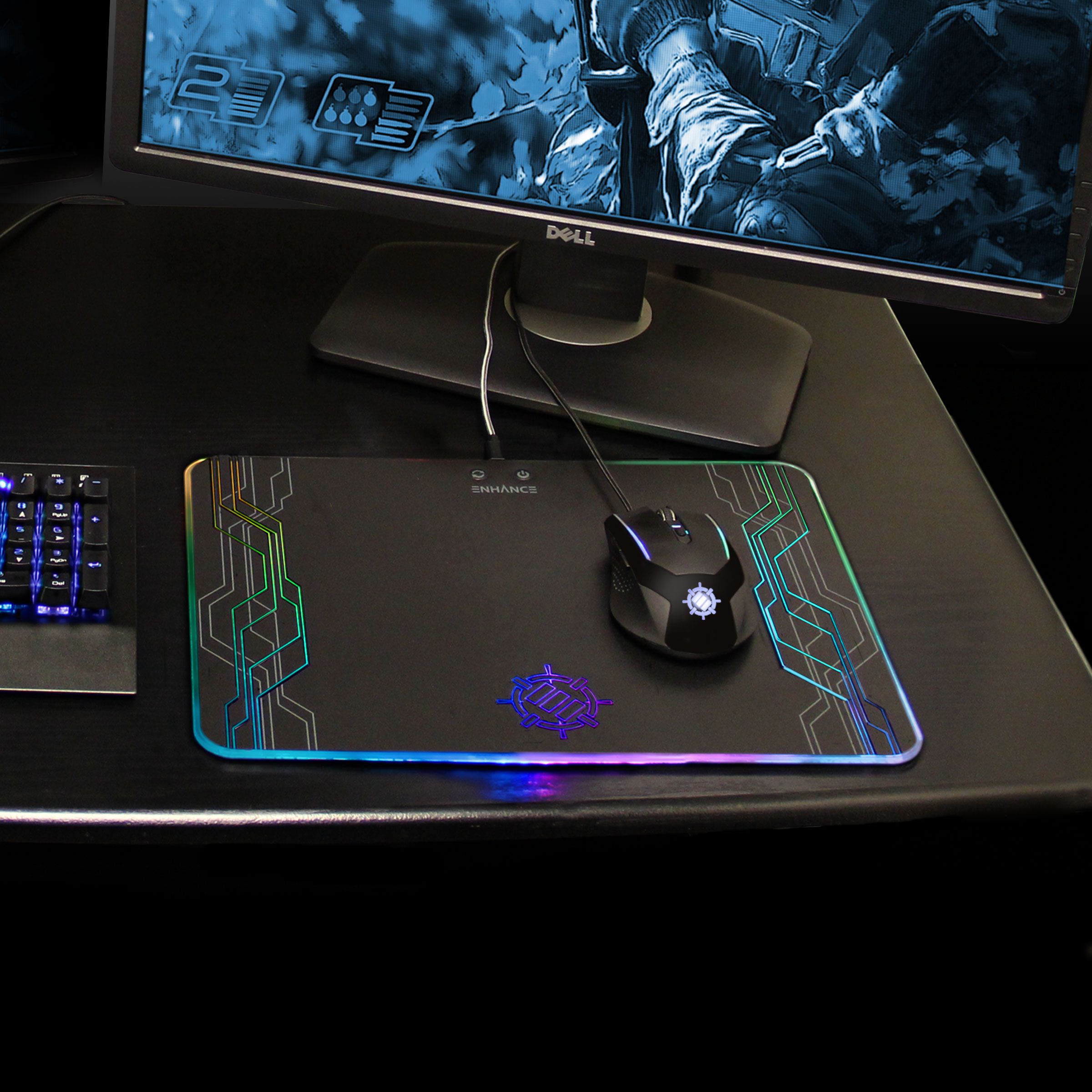 7 RGB Light Up Oversized Large Hard Surface LED Keyboard Mat Gaming Mouse Pad